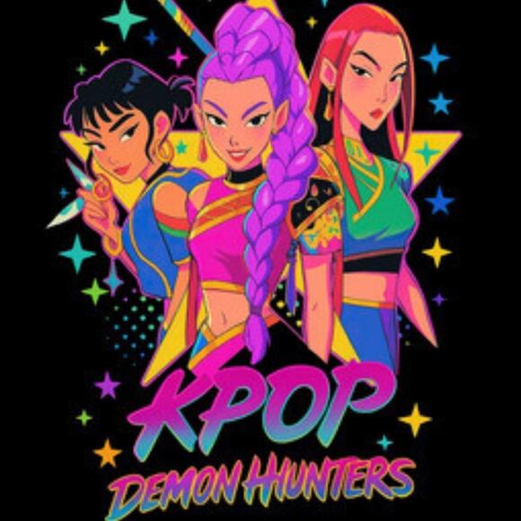 Fire! KPop Demon Hunters Huntrix Black T-shirt Tee Dopamine 3XL Unisex - Picture 1 of 2